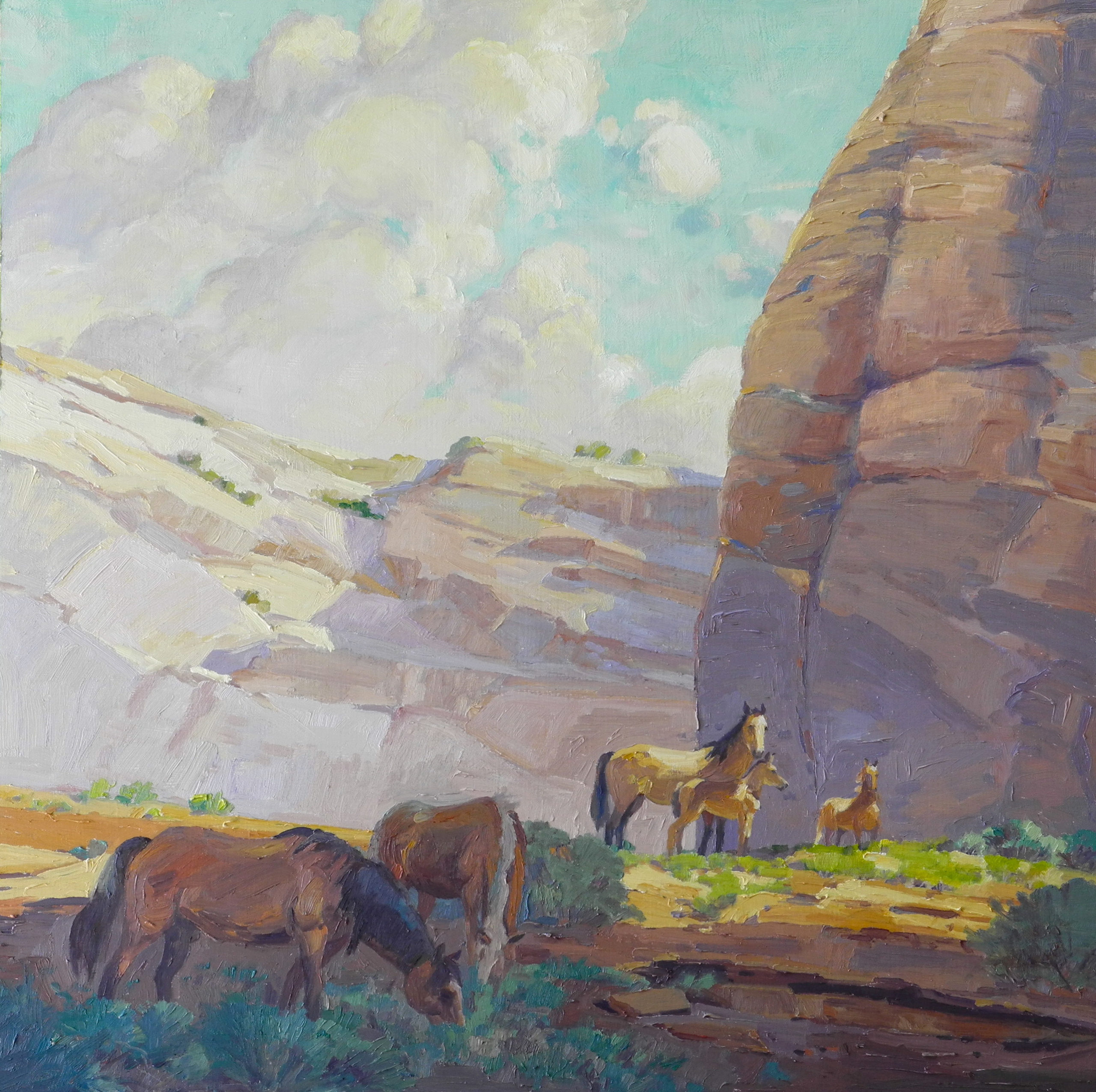 Five Mustangs, 24 x 24 - Sold